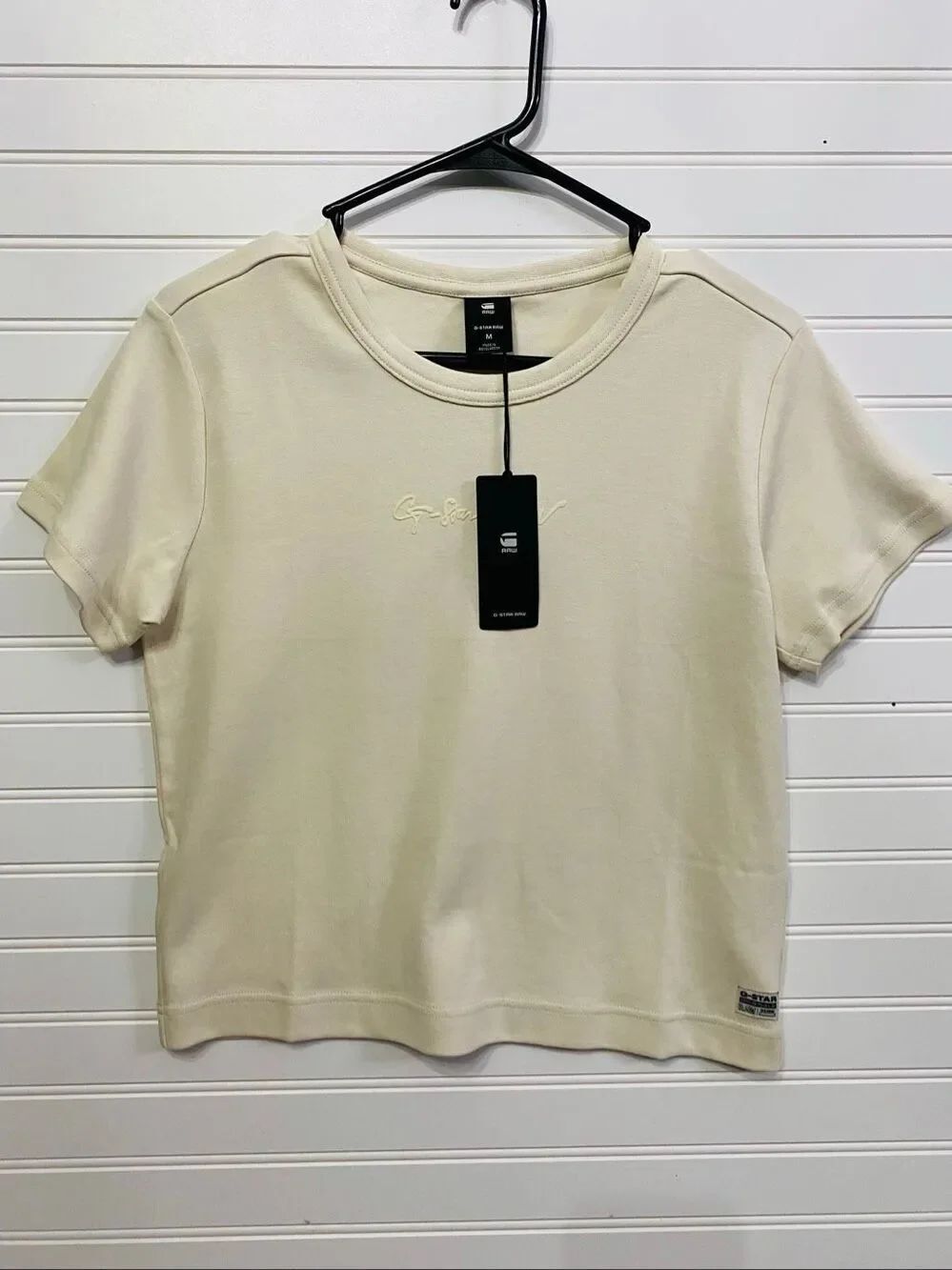 G-Star RAW Women's T-shirt Chalk Color Embroidered Short Sleeve Women’s Medium